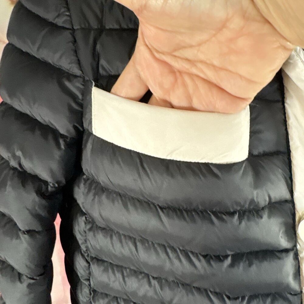 Kate Spade New York Quilted Puffer Jacket Ivory Black Trim Pearl Buttons XSMALL - Picture 7 of 14